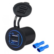 Зарядное устройство 12-24VDC 2x5VDC USB авто круглый синий